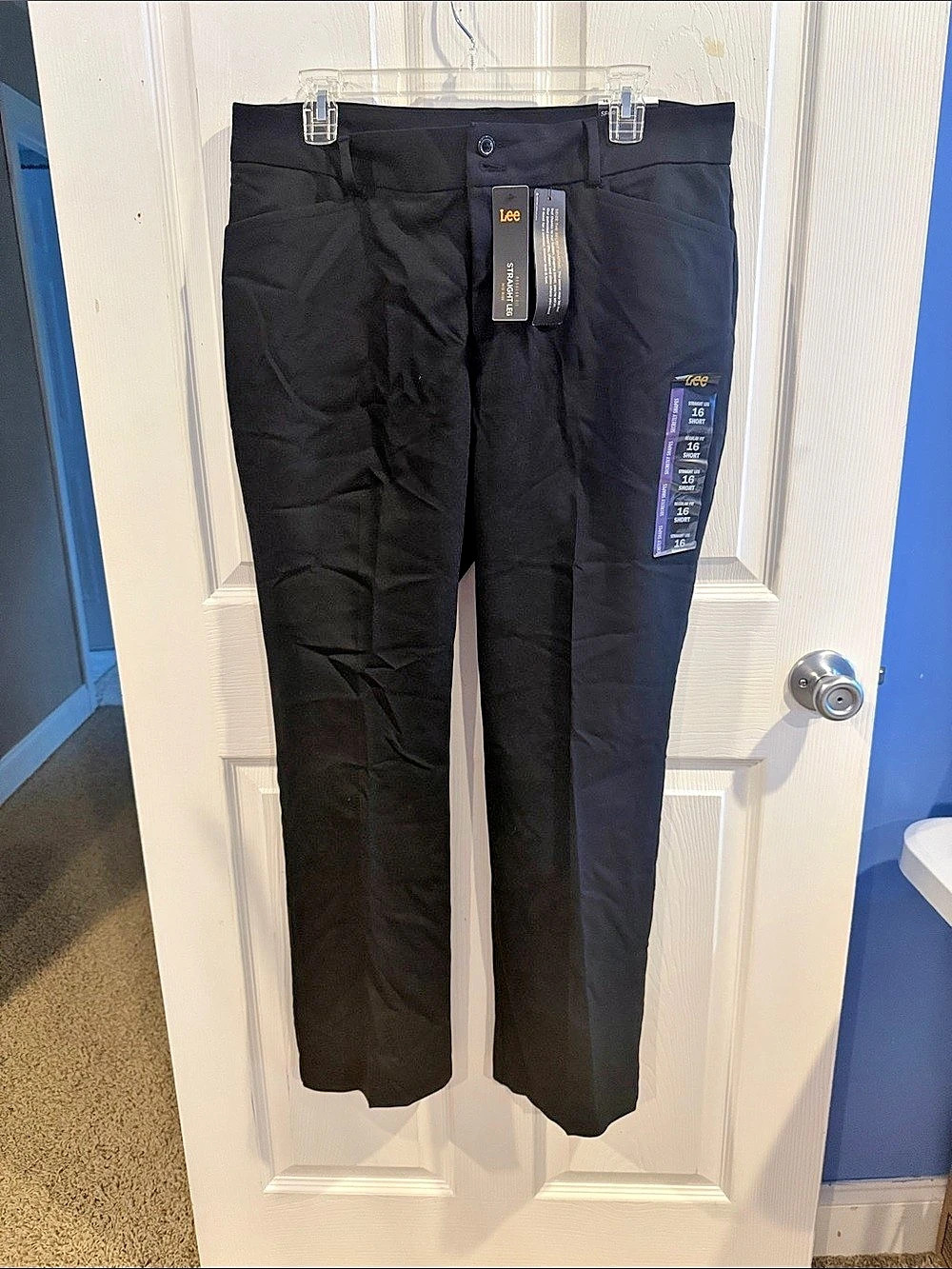 Lee Secretly Shapes Straight Leg Black Dress Regular Fit Pants Size 16 Short NWT